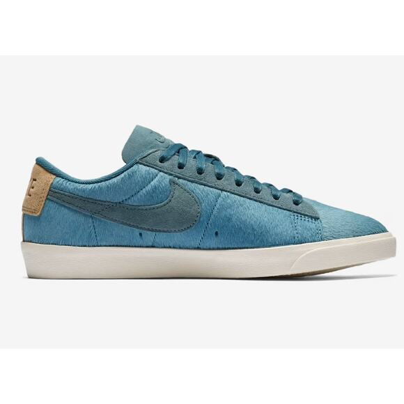 Nike Womens Blazer Sneakers 8 Pony Hair Shadow Blue Mushroom Tan Suede - Picture 2 of 9